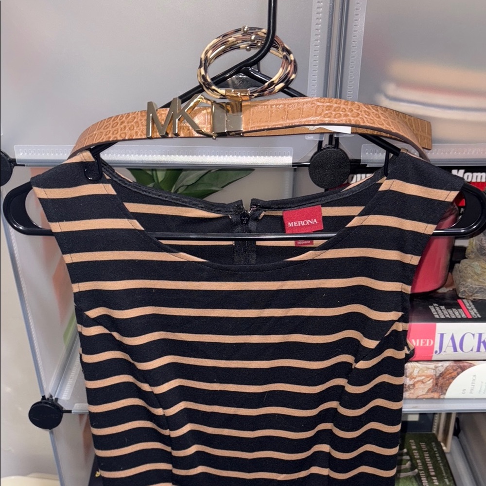 Merona Black and Tan Striped Dress